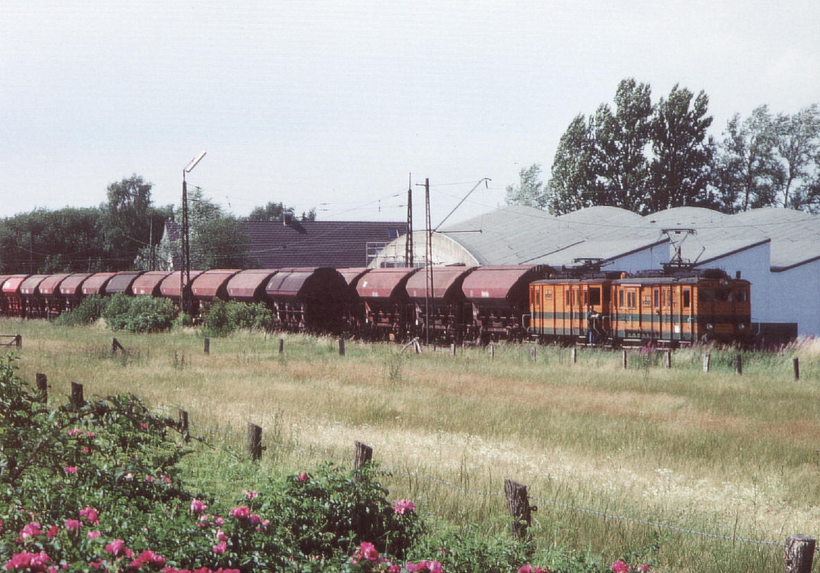 Und so sehen die Getreidezge bei der Extertalbahn aus
Barntrup, 2000-06-23
Auf der Grnflche im Vordergrund lagen bis vor wenigen
Jahren die Gleise Richtung Hameln
(Foto: Gottfried Spicher)
